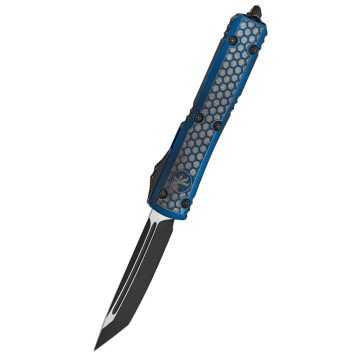 MICROTECH Ultratech Hex Pattern Weathered Blue T/E Distressed Black OTF rugós bicska - 123-1HXWBLS