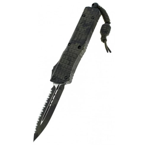 MICROTECH Combat Troodon D/E Frag OD Camo Full Serrated OTF rugós bicska